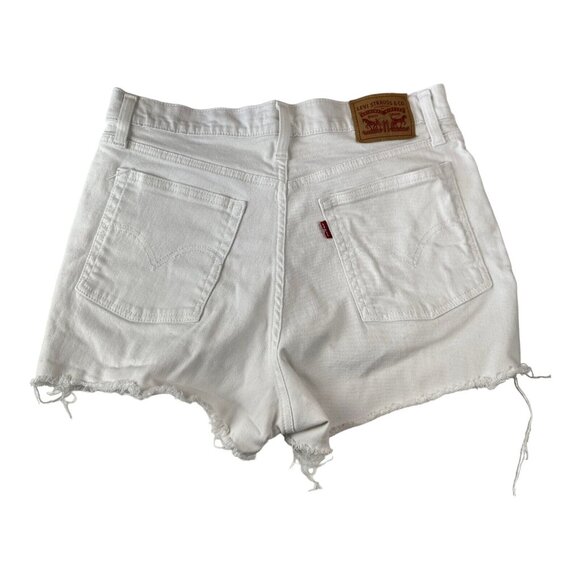 Levi's Original Women High-Rise Jean Shorts SZ 32 Off White Distressed Hems - Picture 14 of 16